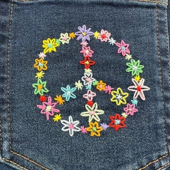 Everlane Mid Rise Blue Skinny Coastal Peace Embroidered Frayed Hem 28T Jeans - Picture 5 of 8